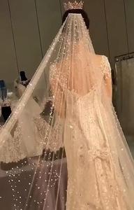 Voile <span class=keywords><strong>de</strong></span> mariée coréen brodé <span class=keywords><strong>de</strong></span> perles et strass, 3,5 m, style cathédrale, scintillant, pour mariée - Grande Vente - Product Image 3