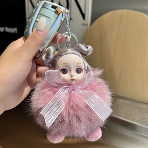 พวงกุญแจตุ๊กตาหมีขนฟูเทียมแบบใหม่ ประดับโบว์และพู่ห้อย สำหรับผู้หญิง - Product Image 6
