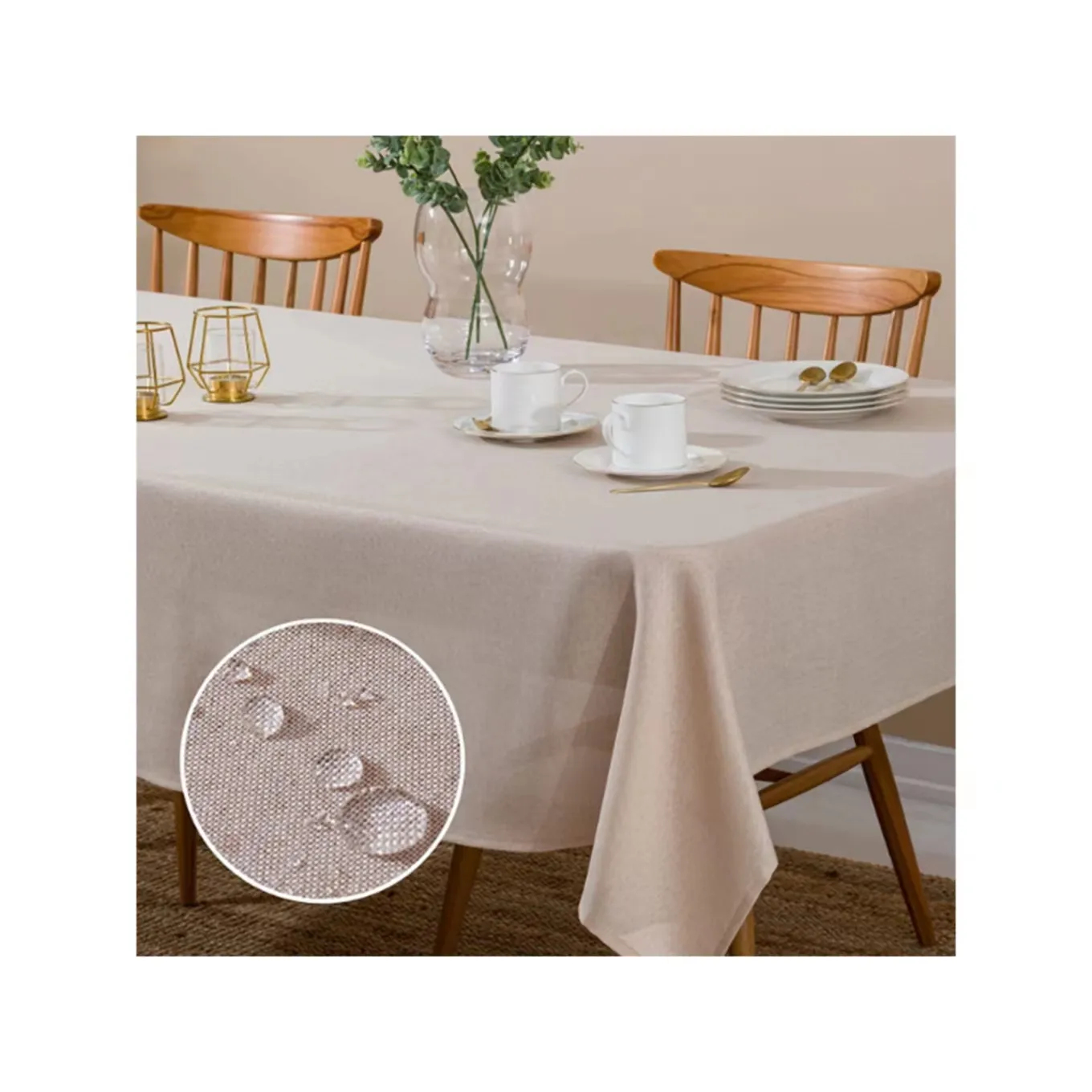 Tablecloth Faux Linen water proof Square Tablecloth Table Cover for Kitchen Dining Room Tabletop Decoration CREAM COLOR