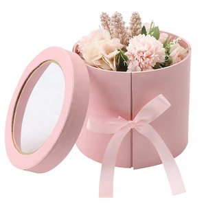 Double Layers Luxury Rose Bear Flower Round Florist Packaging Cardboard Box Cylinder Gift Boxes with Lids for Flower