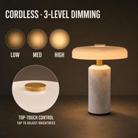 Lampe de table en marbre moderne et minimaliste, rechargeable, à intensité variable, avec abat-jour en verre, à commande tactile et 3 niveaux de luminosité.