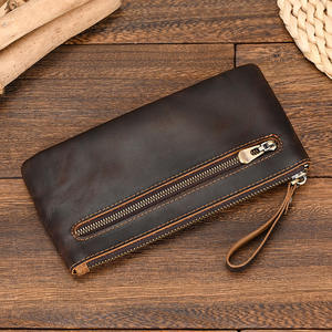 Bolso de piel auténtica Crazy Horse para hombre y <span class=keywords><strong>mujer</strong></span>, maletín de cuero fino, billetera larga y delgada - Product Image 4