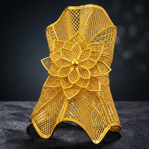 Wholesale 14K 18K 24K Gold Plated Wide Kada Intricate Floral Openwork Dubai Style Arabic <b>Bridal</b> Kada Fashion Jewelry Oro Joyeria - Product Image 2