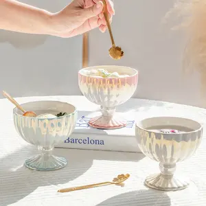 Ciotola di ceramica della tazza del gelato del Dessert della ciotola del latte di stile della perla della frutta dell'insalata su misura regalo di nozze stabilito all'ingrosso