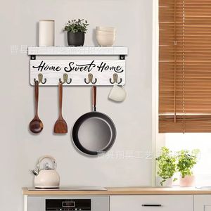 Modern Minimalist Wooden Wall Rack With <b>Shelf</b> And <b>Hooks</b> For Kitchen Storage Organization - Product Image 1