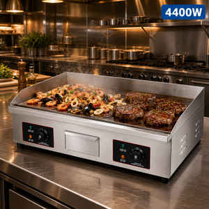 Heavy Duty 4400W Commercial Electric <b>Flat</b> <b>Top</b> <b>Griddle</b> 730mm Stainless Steel Countertop <b>Griddle</b> with Dual Temperature Control - Product Image 1