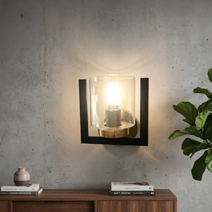Axis Modern <b>Black</b> Frame LED Wall Sconce Clear Cylinder Glass for <b>Bathroom</b> Vanity <b>Lighting</b> - Product Image 5