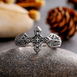 Anello a Croce F642 in Lega, Gioiello Regalo Religioso Cristiano per Uomo, Senza Pietre, Design Semplice, Anelli alla Moda - Product Image 2