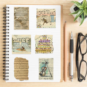 50PCS Yellowing Burning Notation Music Sheet Vintage Sticker - Product Image 6
