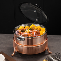 Réchaud de buffet électrique de luxe en acier inoxydable 304 couleur or rose pour hôtels et restaurants, avec couvercle en verre
