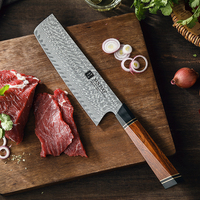 XINZUO Couteau Nakiri de cuisine pointu fait main en acier damas 67 couches avec manche en bois de fer du désert boîte-cadeau