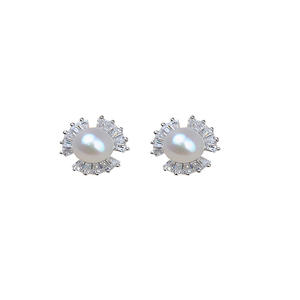 ต่างหูเงินแท้ S925 ชุบทองคำขาวและโรสโกลด์ ทรงสี่เหลี่ยม ประดับเพชรซิคอนสองแถว สำหรับทำเครื่องประดับมุก DIY ถาดเปล่าสำหรับฝังอัญมณี รุ่น 1043 - Product Image 5