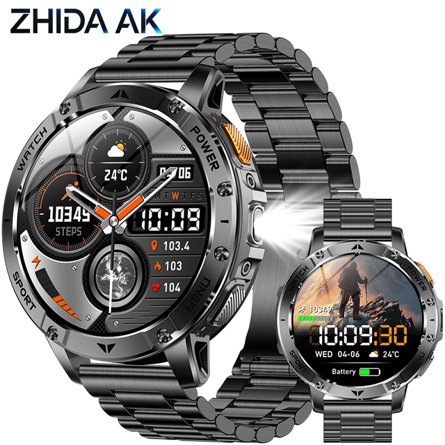 New AK112 Men's Sports Smart Watch 1400mAh 1.7inch LED Flashlight IP68 Waterproof Fitness Tracker Heart Rate Blood Oxygen Sleep