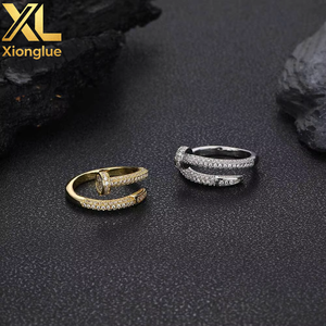 Hot Sale Copper Personalized Cuban <b>Ring</b> Nail Shape with Claw Setting Natural Round Stones Full Zircon Fashionable Jewelry Unisex - Product Image 2