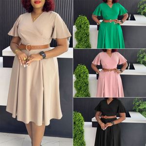 Robe midi élégante et décontractée pour femme, unie, avec ceinture, idéale pour le bureau ou l'été - Product Image 5