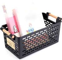 Panier de rangement en plastique pour la maison, avec poignées, pour la cuisine, le rangement à domicile, le garde-manger