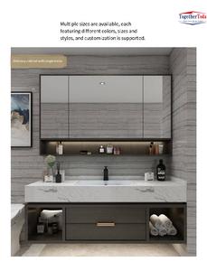 Conjunto de Muebles de Baño de Estilo Minimalista con Encimera de Piedra Sintética, Lavabo Doble Integrado y Gabinete con Espejo LED - Product Image 6