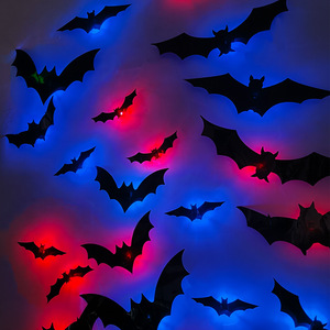 Halloween-themed Party Window Display Wall Embellishments 3D LED-<b>Illuminated</b> PVC Bat Stickers Indoor Use - Product Image 3