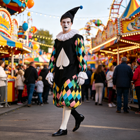 Costume de Harlequin Pierrot coloré pour homme, motif pique, tenue de clown diamant, déguisement vintage de cirque pour Halloween
