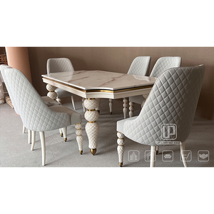 Cao Tiêu Chuẩn Sang Trọng Ăn Trắng Bảng Hình Chữ Nhật Được Thiết Kế Bằng Đá Cẩm Thạch Hàng Đầu Bàn Ăn Đặt Với 6 Ghế - Product Image 2