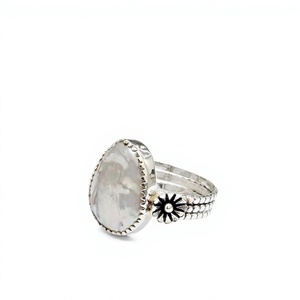 Handcrafted 925 Sterling Silver <b>Ring</b> With Large Pearl Oxidized Textured Band <b>Boho</b> Chic Bold Jewelry For Any Occasion Wear - Product Image 3