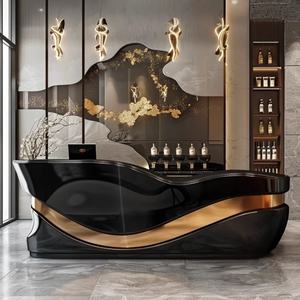 <span class=keywords><strong>Bancone</strong></span> Reception Curvo in Fibra di Vetro Nero Oro di Lusso Moderno Personalizzabile - Product Image 1