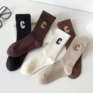 Crew <b>Socks</b> <b>Men</b> Cotton Knitted Letter C Print Solid Color Daily Wear Autumn Season Standard <b>Thickness</b> - Product Image 1