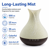 Diffuseur d'arômes et humidificateur évaporatif 500 ml en verre craquelé, sans BPA, LED 7 couleurs, minuterie 1/3/6H, arrêt automatique, AC100-240V, pour hôtel