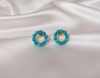 Boucles d'oreilles rondes en or 18 carats et turquoise naturelle, parmi les plus vendues