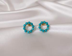 Pendientes circulares de turquesa con cuentas de oro de 18 quilates más vendidos - Product Image 1