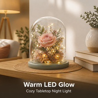 Base en bois gris personnalisée avec LED pour cloche en verre, support pour fleurs préservées, veilleuse, décoration de table