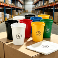 Gobelets de stade tendance en plastique PP personnalisés avec logo rouge, 12oz, 16oz, 22oz, écologiques et sans BPA, pour les fêtes