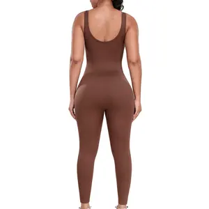 Jumpsuit Shapewear baju monyet coklat, setelan seluruh tubuh wanita