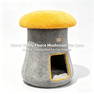 Cama para Gatos 2 en 1 con Forma de Hongo y Taburete de Maquillaje, Casa para Mascotas de Terciopelo Suave de Lujo para Perros Pequeños y Gatos de Interior - Product Image 1