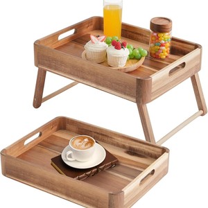 Solid wood folding double-layer dining tray, <b>portable</b> folding side <b>table</b>, suitable for dining, <b>picnics</b>, outdoor use, breakfast - Product Image 4