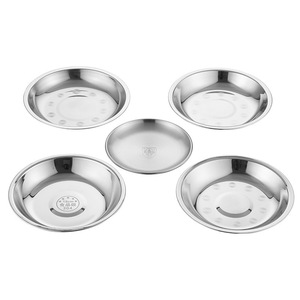 Assiettes rondes peu profondes en acier inoxydable 304, 18 cm, lot de 5, pour la cuisine et le service en extérieur - Product Image 1