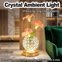 Lámpara de Mesa Glory Flower con Base de Cristal, 3 Colores, Luz Nocturna LED Regulable sin Escalonamientos, Recargable Tipo C, Control Táctil, Lámpara de Noche