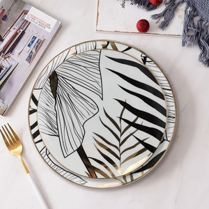 Nuevos Utensilios de Cocina, Juego de Vajilla de Cerámica con Diseño de Hojas Negras, Juego de Platos de Porcelana para Bodas - Product Image 2