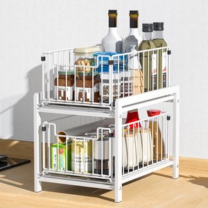 Double-Tier Standing Type Durable Powder-Coated ABS PP Carbon Steel Modern Multifunction Kitchen Storage <b>Rack</b> Organizer Living - Product Image 3