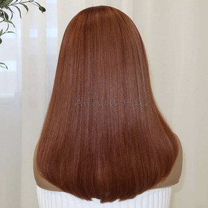 Pelucas de Cabello Humano Largo, Color <span class=keywords><strong>Castaño</strong></span> <span class=keywords><strong>Rojizo</strong></span>, Lisas, sin Pegamento, HD Transparente, para Mujer, Talla Pequeña/Grande, Venta al Por Mayor - Product Image 2