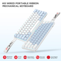Nuevo Teclado Mecánico Portátil HXSJ K61 60% con Cable USB Tipo-C Desmontable, Iluminación Ice Blue Streamer y Correa Creativa