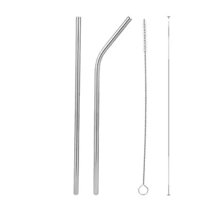 MCSS Wholesale Custom Logo Eco Friendly Reusable 304 Stainless Steel Metal Cocktail Boba Drinking Straw Set With Brush