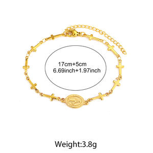 Nouveau Bracelet Médaille Miraculeuse Croix Délicate 2026 en Acier Inoxydable Plaqué Or 18K, Bijou Religieux de Prière - Product Image 4