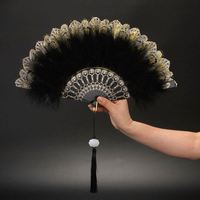 Éventail pliant en plumes I-0496, style féerique, gothique sombre, pour danse de cour, avec pendentif, cadeau, décoration de mariage et de fête