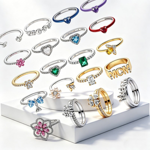 Nuevo <span class=keywords><strong>Anillo</strong></span> de Plata 925 con Diseño de Lazo Azul, Corazón, Flor Morada, Abeja, Espécimen ME, Corona, Rosa y Concha, Joyería Exquisita DIY, Regalo 2026 - Product Image 1