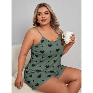 Bamboo Women's Plus Size Pajama Set 2 Piece Heart Print <b>Cami</b> Top Elastic Waist Custom Cotton Ladies Shorts Lounge Wear Sleepwear - Product Image 5