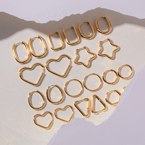 Pendientes de Aro Geométricos 2026, Chapados en Oro de 18K, Acero Inoxidable, con Forma de Corazón, Estrella, Rectángulo, Triángulo y Círculo, para Mujer - Product Image 2