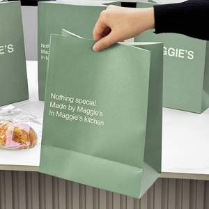 Sacs à emporter jetables en papier kraft noir écologiques et recyclables personnalisés pour hamburgers, frites, burgers et pâtes, restauration rapide - Product Image 6