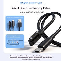 Câble de charge magnétique USB-A/Type-C double appareil universel 4 mm 2-en-1 pour montres connectées et écouteurs, transfert de données USB 2.0