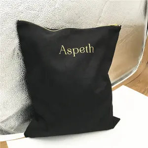 Grande pochette en coton fermeture éclair, sac personnalisé pour les cosmétiques, sac en toile avec fermeture éclair dorée - Product Image 1